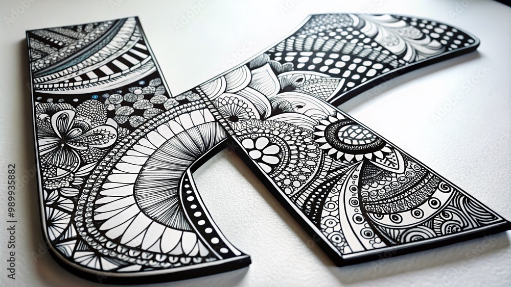 Poster intricate zentangle alphabet letters for creative design and artistic projects in black and white
