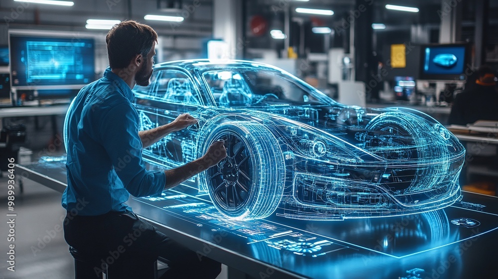 Aufkleber automotive car designer using augmented reality to visualize a car design mock-up in the r&d center 