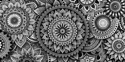 Intricate Zen Tangle Designs for Relaxation and Creativity in Black and White Patterns and Shapes