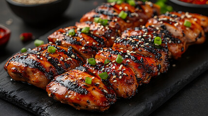 Grilled chicken thighs marinated in teriyaki sauce