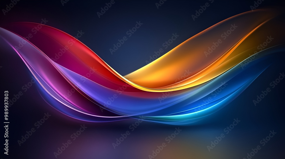 Poster colorful abstract waves gracefully flowing across a dark background, creating a vibrant visual exper