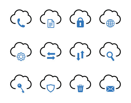 Set of 15 line icons related to data exchange, traffic, files, cloud, server. Outline icon collection. Editable stroke. Vector illustration