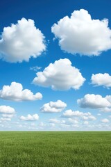 Obraz premium Blue sky with fluffy white clouds over green field