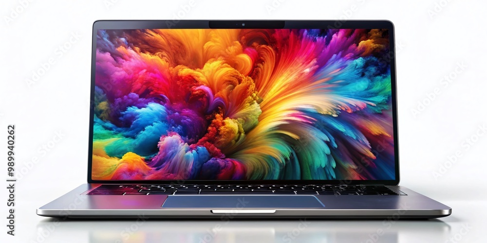 Aufkleber laptop displaying beautiful wallpaper with colorful abstract design for technology background use