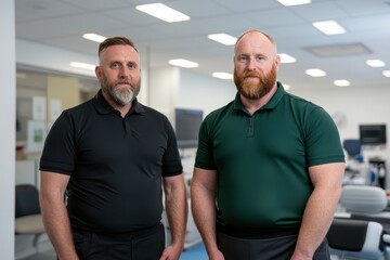 Two men standing in an office environment.