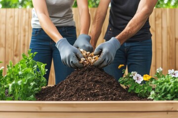 Fototapeta premium Together in Nature: Embracing Composting in a Vibrant Garden