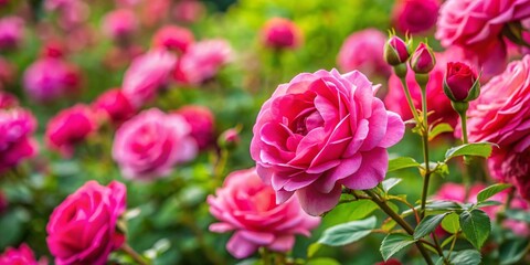 Lush Rose Pink Garden Blooms in Full Splendor, Capturing the Essence of Nature's Beauty and Serenity