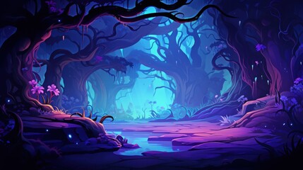 An Eerie, Glowing Forest Path With a Stream Running Through It