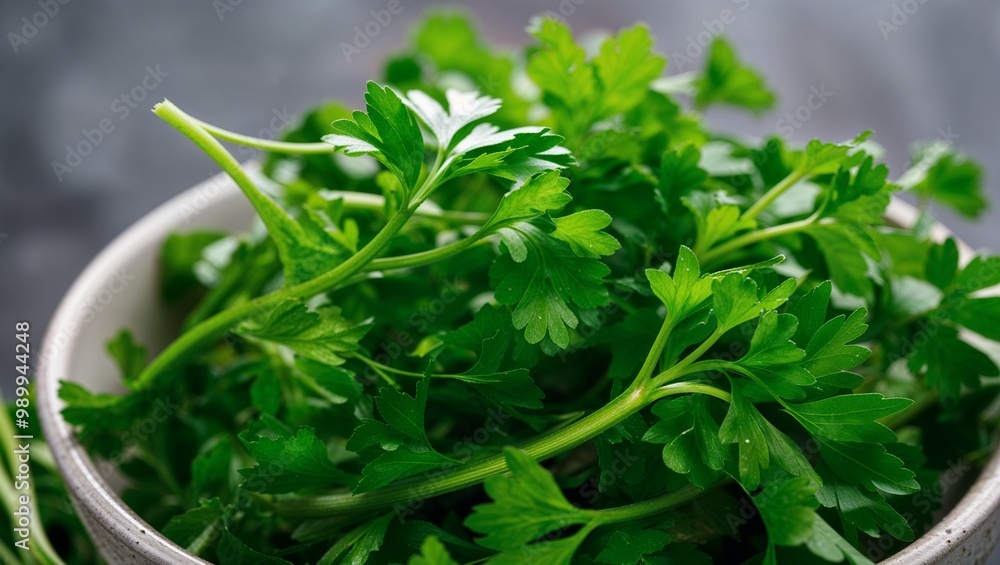 Poster Fresh parsley with delicate green stems closeup