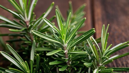 Fresh rosemary with aromatic green leaves closeup