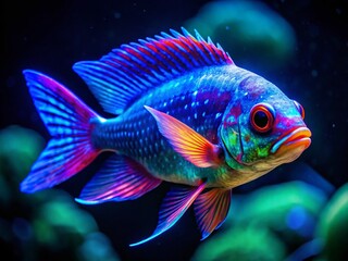 Fototapeta premium Mesmerizing Bioluminescent Fish Glowing in Deep Ocean Waters Captured in Stunning Detail