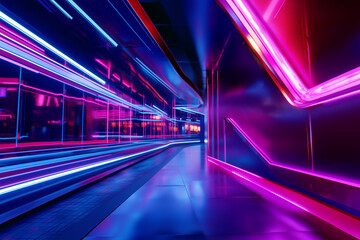 Fototapeta premium Bold Neon Light Trails Intersecting in a Futuristic Pattern: Illuminating the Path to a High-Tech Future