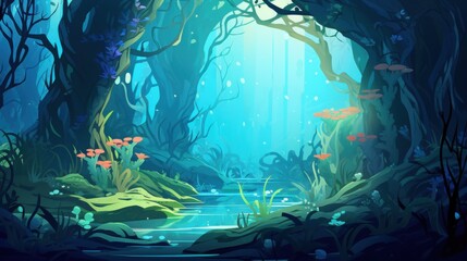Obraz premium A Mystical Forest Stream with Vibrant Flora
