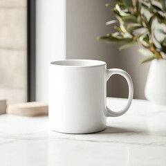 White mug mockup on a marble counter