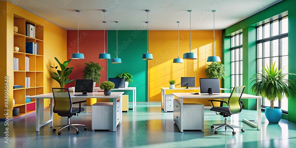 Poster modern minimalist office background with empty workspace ideal for business and creative projects