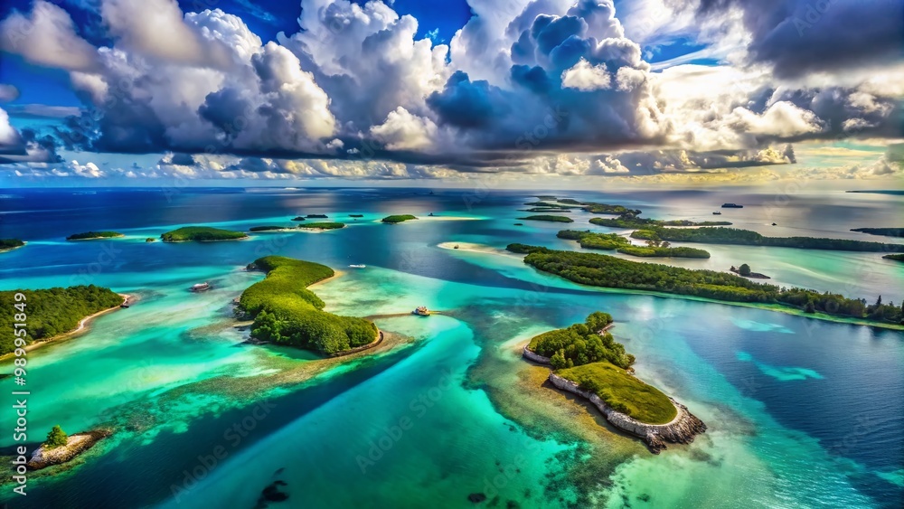Poster mysterious aerial view of the bermuda triangle with turquoise waters and dramatic cloud patterns