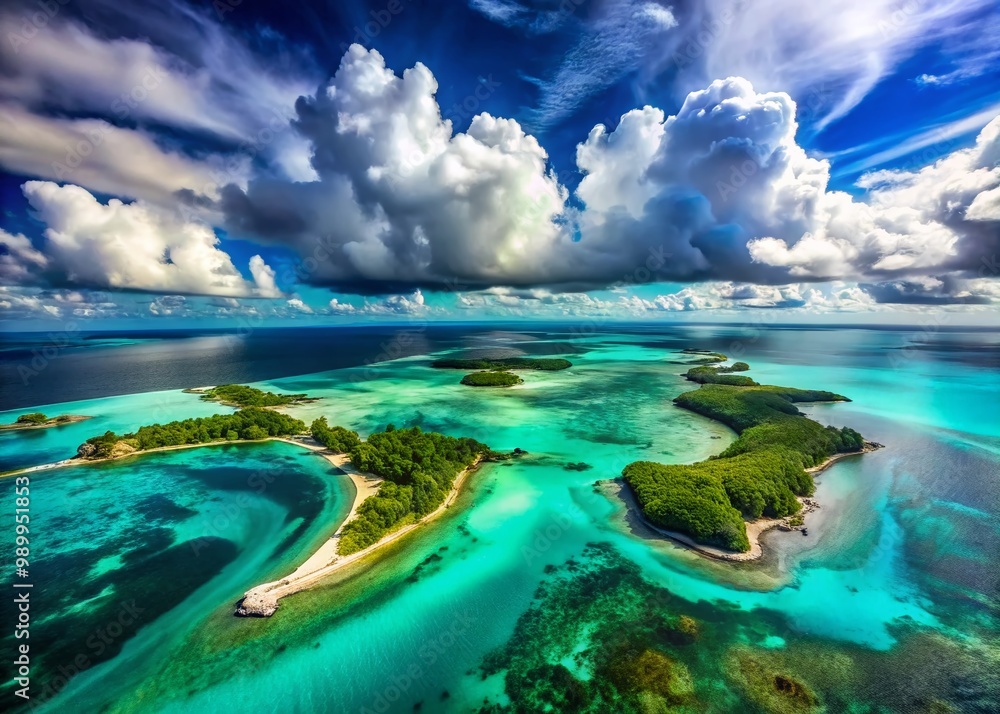 Poster mysterious aerial view of the bermuda triangle with turquoise waters and dramatic cloud patterns