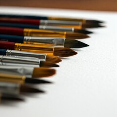 Fototapeta premium Multiple watercolor brushes placed on paper.
