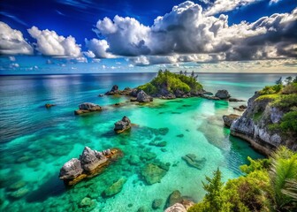 Obraz premium Mysterious Bermuda Triangle Aerial View Over Turquoise Waters of the Atlantic Ocean Landscape