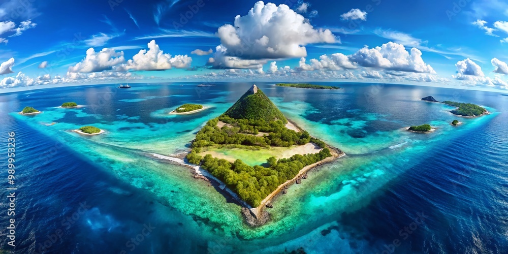 Poster mysterious bermuda triangle location highlighted on google maps with ocean and island backgrounds