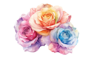 watercolor translucent roses set on white background