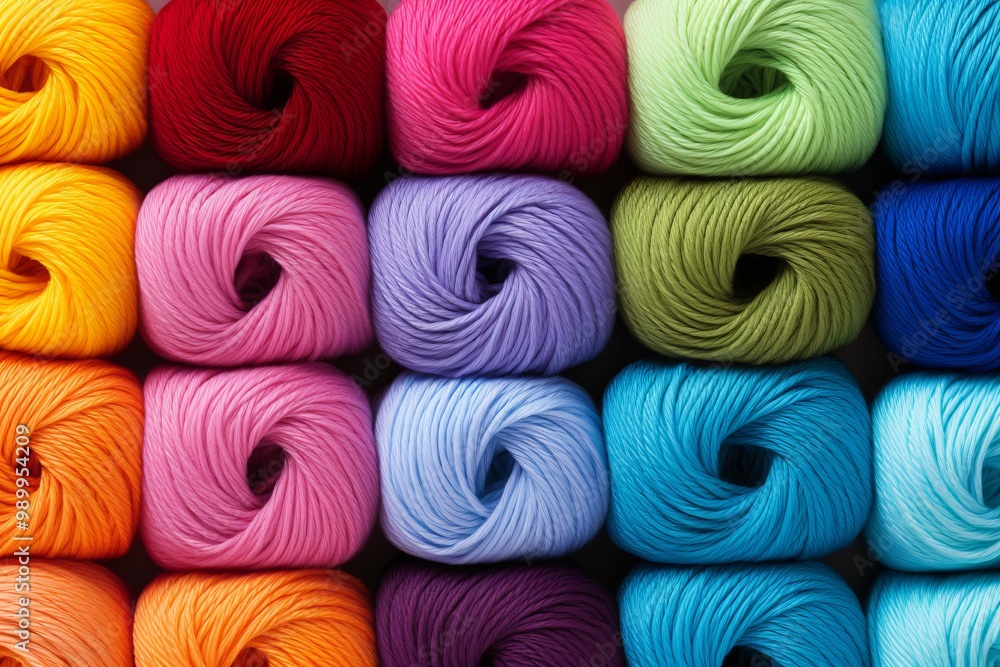 Poster vibrant collection of colorful yarn spools arranged neatly on display in a craft store