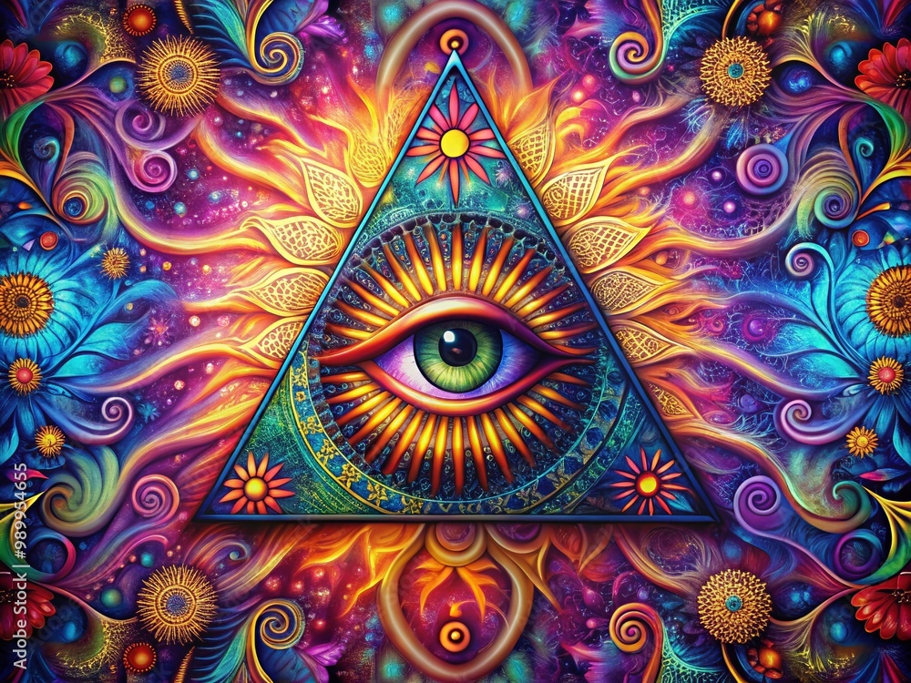 Aufkleber mysterious triangle all seeing eye symbol with intricate patterns and mystical background design