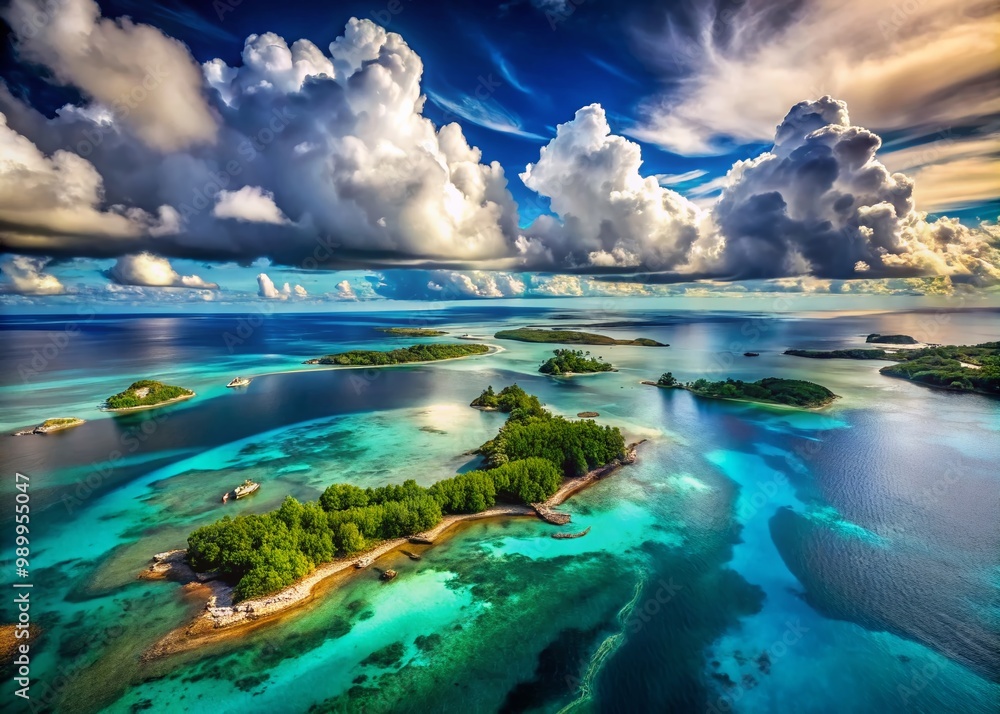 Poster mysterious waters of the bermuda triangle with dramatic clouds and calm ocean surface below
