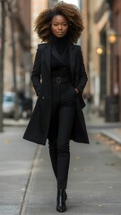 Fototapeta premium Well Dressed African Businesswoman Walking in the City. Beautiful and Sexy Businesswoman
