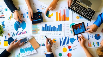 Asian Businesspeople Analyzing Financial Charts in Professional Setting