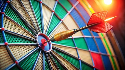 Precision Targeting with Dart Hitting the Bullseye on a Colorful Dartboard in a Game Setting