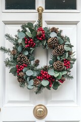 Naklejka premium Frosted Christmas Wreath with Red Berries