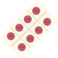 Blister pack containing round pink pills is lying on a white background