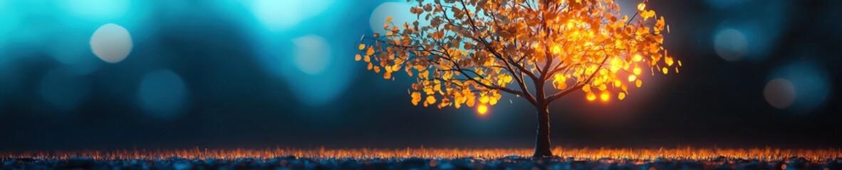 Naklejka premium Low-angle shot of a tree with glowing leaves during a summer night