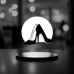 Stylish high-heeled shoes displayed elegantly against a softly lit background in a modern store setting