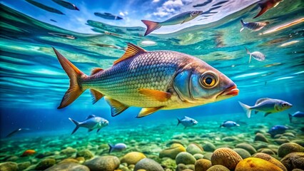 Resilient Fish Swimming Against the Current in Clear Blue Waters of a Thriving Aquatic Environment