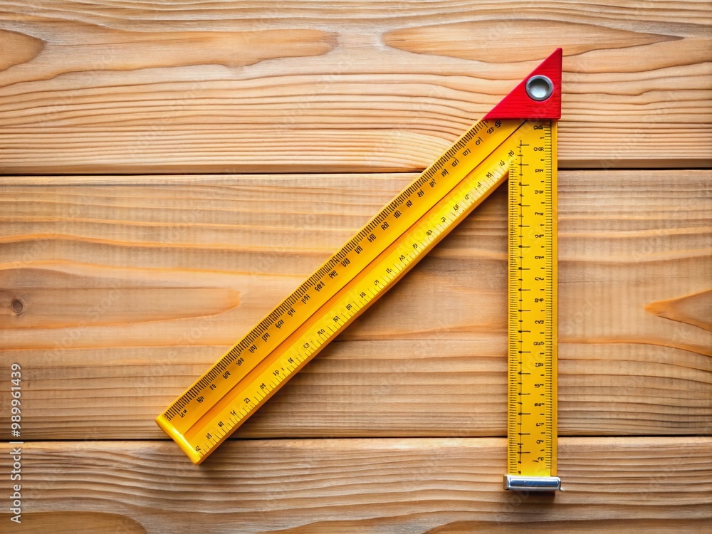 Poster right angle degree measurement tool on wooden background for architecture and engineering projects