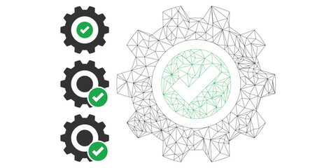 Web mesh true gear vector icon, and source icons. Flat 2d carcass created from true gear pictogram. Abstract frame mesh polygonal true gear. Wire carcass flat mesh in vector EPS format,