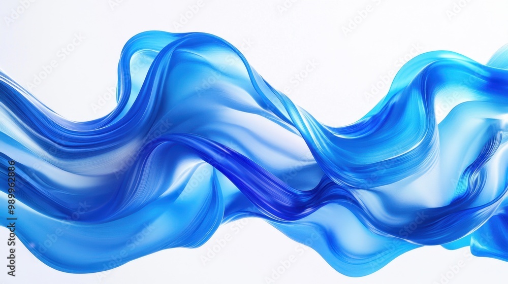 Poster the vibrant blue abstract wave pattern undulates gracefully against a stark white background, creati
