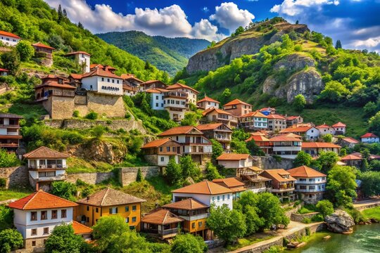 Scenic View of Urosevac in Kosovo Featuring Traditional Architecture and Beautiful Natural Landscape