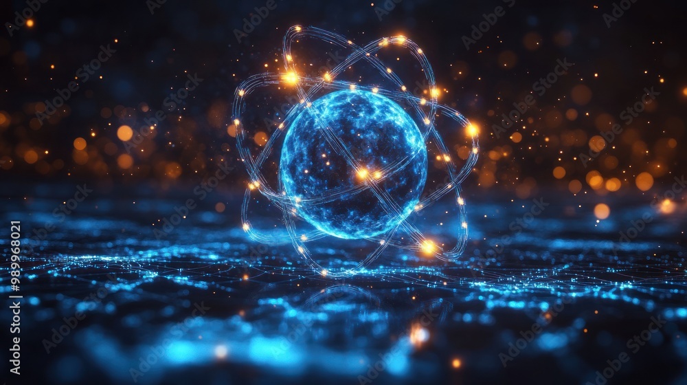 Poster abstract atom 3d rendering