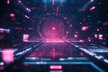 Obraz premium Pulsing Laser Lights Over a Dark Futuristic Techno Landscape: Immersing in a Sci-Fi Ambiance