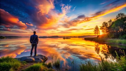 Serene Landscape with a Person Gazing into the Distance, Capturing a Moment of Reflection and Peace