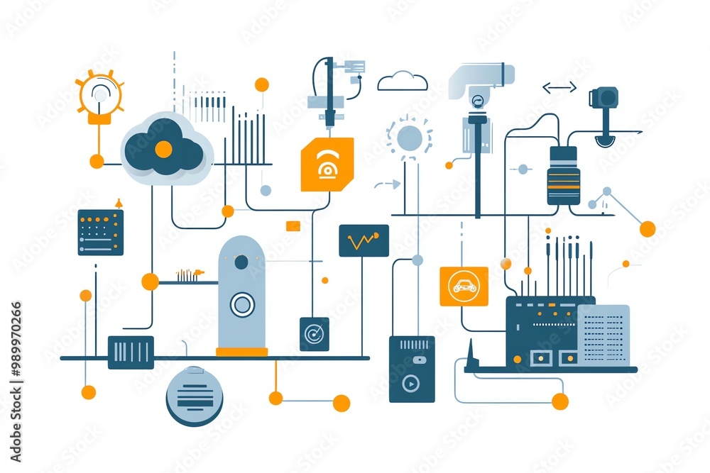 Aufkleber abstract illustration of connected devices with cloud and data server.