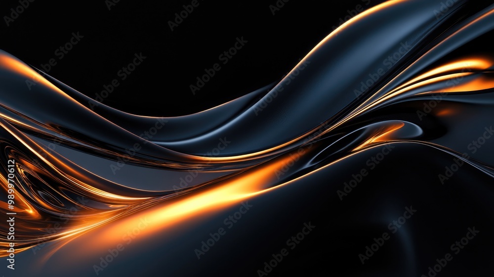 Aufkleber abstract black waves flowing smoothly with glowing light at the edges, creating a sense of motion. b