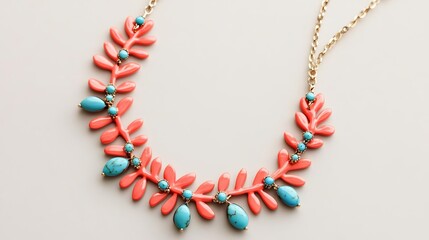 Obraz premium Coral and turquoise necklace, ocean-inspired, artisan-made