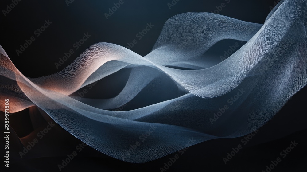 Poster abstract dark waves with subtle hints of color weaving through the shadows.