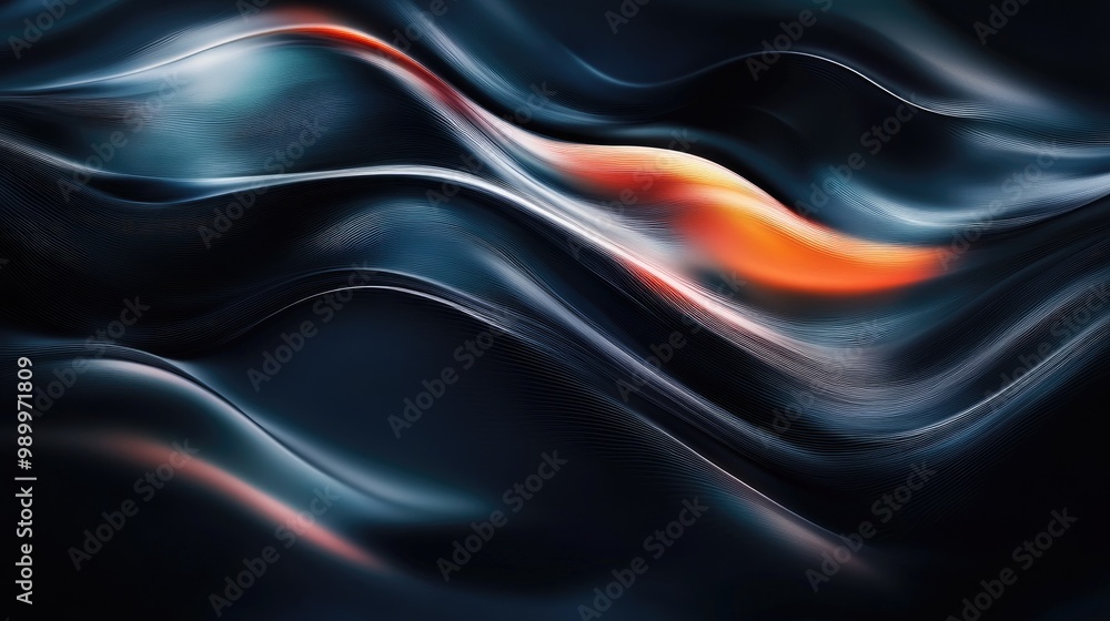 Poster abstract dark waves with subtle hints of color weaving through the shadows.