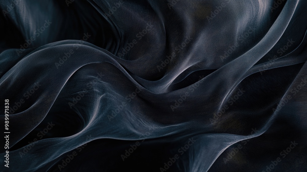 Poster abstract dark waves with subtle hints of color weaving through the shadows.
