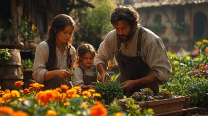 Family Working in the Garden